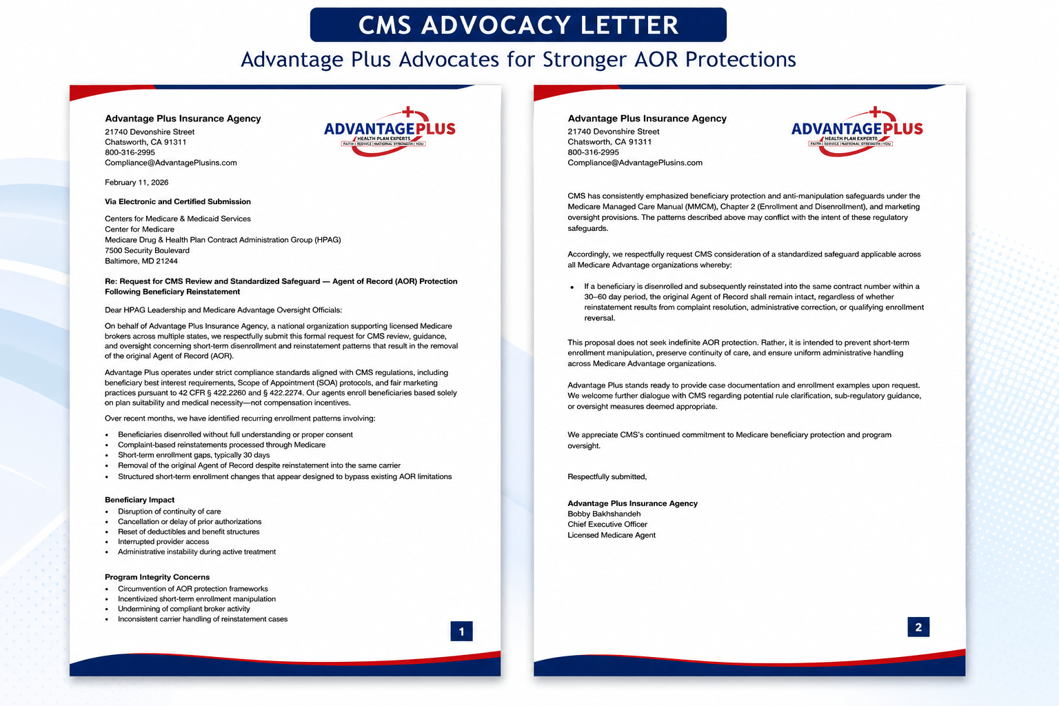 Advantage Plus CMS Advocacy Letter